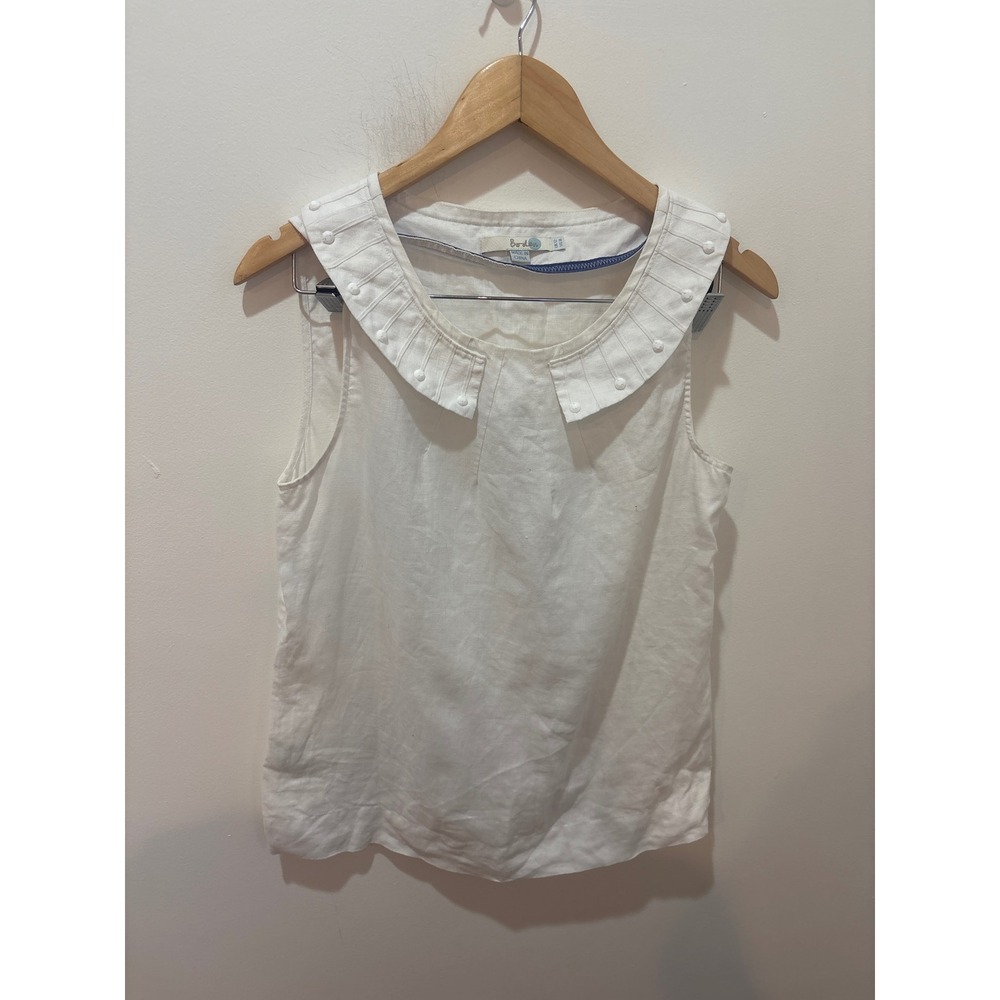 Boden White 100% Linen Sleeveless Peter Pan Collar Pleated Top WA346 US 8